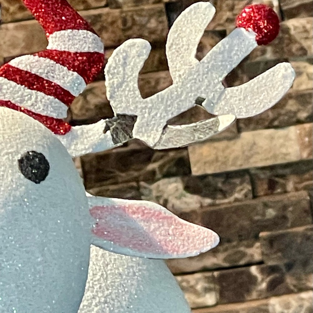 Pier 1 White Glitter Reindeer with Santa Hat & Boots Green Scarf Christmas decor - Picture 11 of 11